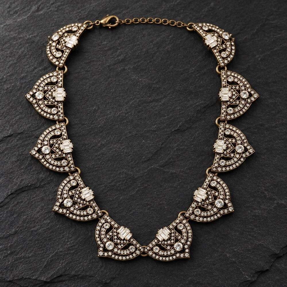 015 Vintage BaubleBar x Olivia Palermo Garbo Crystal Fan Collar Necklace